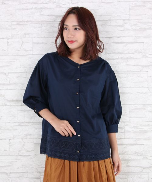 sabstreet my standard(サブストリートマイスタンダード)の「ローン裾刺繍前後2WAYブラウス【9号(M)】(シャツ/ブラウス・レディース・ホワイト/ネイビー/マスタード・9号/15号)」の2枚目の写真