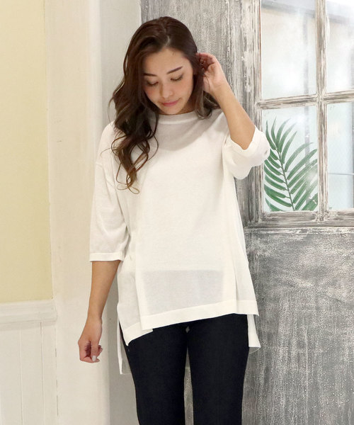 salle de bal（サルデバル）の「アイスヤーンリーズサイズ5分袖クルーネックTシャツ　SIK（Tシャツ/カットソー・レディース・ブラック/ベージュ/ネイビー/オフホワイト/ブルー/グリーン・M）」の2枚目の写真