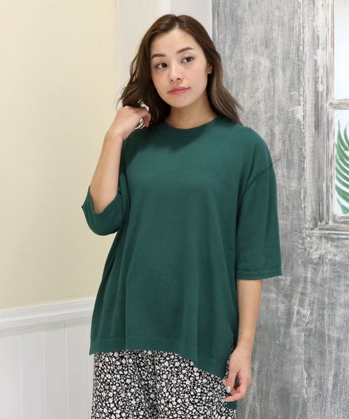 salle de bal（サルデバル）の「アイスヤーンリーズサイズ5分袖クルーネックTシャツ　SIK（Tシャツ/カットソー・レディース・ブラック/ベージュ/ネイビー/オフホワイト/ブルー/グリーン・M）」の4枚目の写真