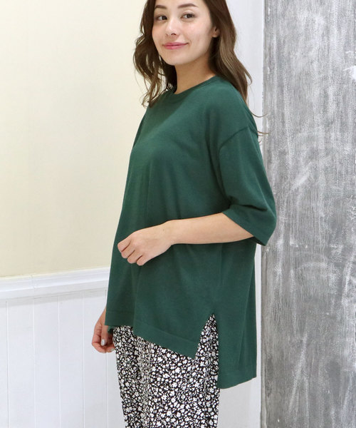 salle de bal（サルデバル）の「アイスヤーンリーズサイズ5分袖クルーネックTシャツ　SIK（Tシャツ/カットソー・レディース・ブラック/ベージュ/ネイビー/オフホワイト/ブルー/グリーン・M）」の9枚目の写真