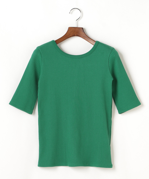 martinique(マルティニーク)の「L'AVENTURE martinique/クルーネックVヘンリーネック2WAYカットソー(Tシャツ/カットソー・レディース・ホワイト/グリーン/キャメル・FREE)」の1枚目の写真
