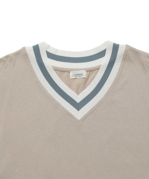 JUNRED（ジュンレッド）の「リブラインカラーチルデンTEE（Tシャツ/カットソー・メンズ・ホワイト/ベージュ・S/M/L）」の3枚目の写真