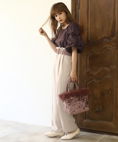 one after another NICE CLAUP(ワンアフターアナザーナイスクラップ)の「配色ベルト付きテーパードパンツ(その他パンツ・レディース・アイボリー/ブラウン/ピンク・FREE)」の6枚目の写真