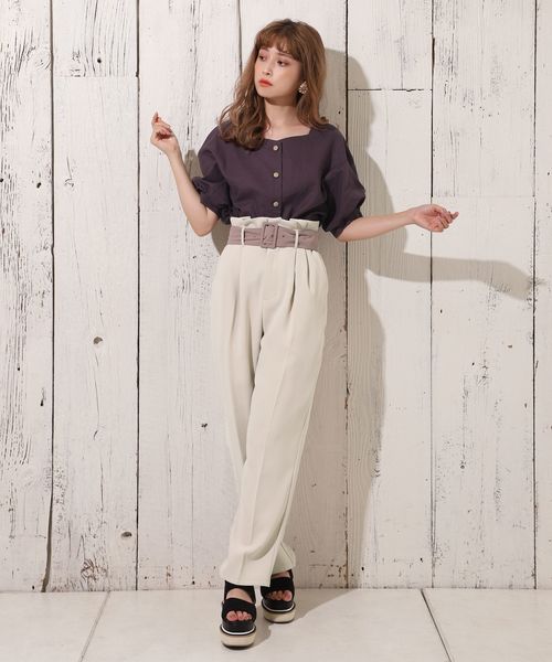 one after another NICE CLAUP(ワンアフターアナザーナイスクラップ)の「配色ベルト付きテーパードパンツ(その他パンツ・レディース・アイボリー/ブラウン/ピンク・FREE)」の8枚目の写真
