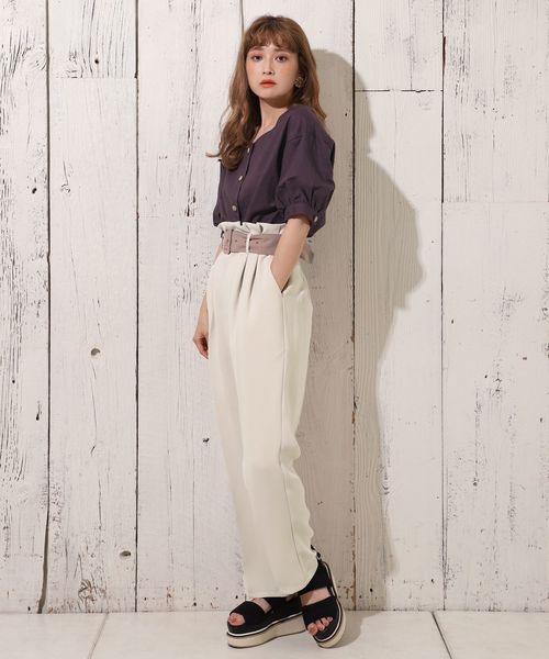 one after another NICE CLAUP(ワンアフターアナザーナイスクラップ)の「配色ベルト付きテーパードパンツ(その他パンツ・レディース・アイボリー/ブラウン/ピンク・FREE)」の10枚目の写真