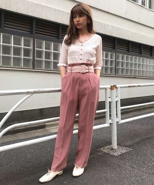 one after another NICE CLAUP(ワンアフターアナザーナイスクラップ)の「配色ベルト付きテーパードパンツ(その他パンツ・レディース・アイボリー/ブラウン/ピンク・FREE)」の16枚目の写真