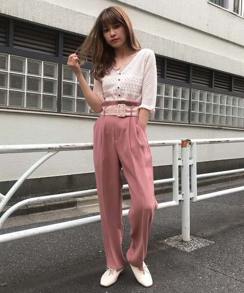 one after another NICE CLAUP(ワンアフターアナザーナイスクラップ)の「配色ベルト付きテーパードパンツ(その他パンツ・レディース・アイボリー/ブラウン/ピンク・FREE)」の12枚目の写真