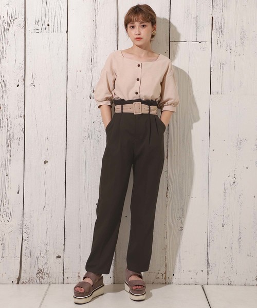 one after another NICE CLAUP(ワンアフターアナザーナイスクラップ)の「配色ベルト付きテーパードパンツ(その他パンツ・レディース・アイボリー/ブラウン/ピンク・FREE)」の5枚目の写真
