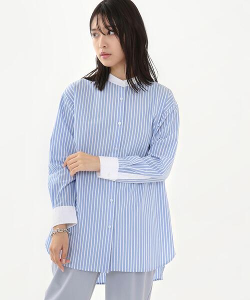 coen(コーエン)の「ブロードバンドカラーロングシャツ(バンドカラーシャツ)#(シャツ/ブラウス・レディース・ライトグレー/ライトブルー/ホワイト/ナチュラル/ベージュ/ロイヤルブルー・FREE)」の5枚目の写真