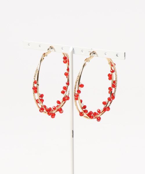 チャイハネ(チャイハネ)の「【チャイハネ】マハラニガラスビーズフープピアス(ピアス(両耳用)・レディース・レッド/ブルー・FREE)」の3枚目の写真