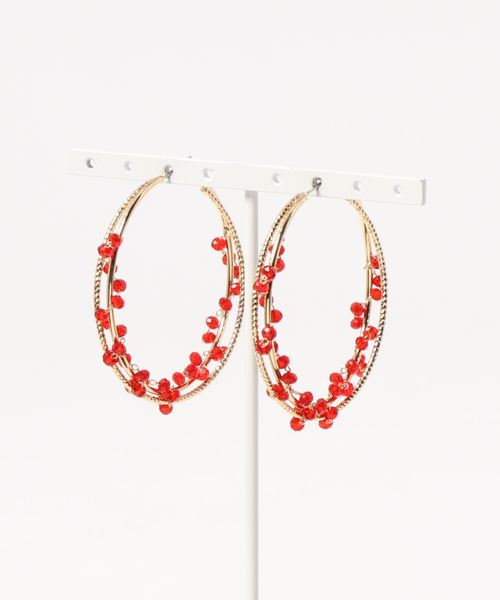 チャイハネ(チャイハネ)の「【チャイハネ】マハラニガラスビーズフープピアス(ピアス(両耳用)・レディース・レッド/ブルー・FREE)」の5枚目の写真