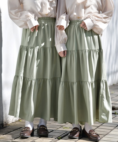 PairPair(ペアペア)の「無地&ダルメシアン柄ティアードロングスカート(スカート・レディース・ブラック/ベージュ/ライトグリーン/モカ/ライトベージュ・FREE)」の5枚目の写真