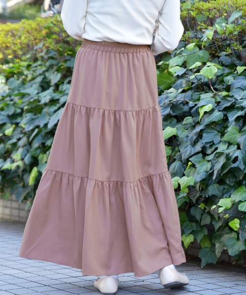 PairPair(ペアペア)の「無地&ダルメシアン柄ティアードロングスカート(スカート・レディース・ブラック/ベージュ/ライトグリーン/モカ/ライトベージュ・FREE)」の9枚目の写真