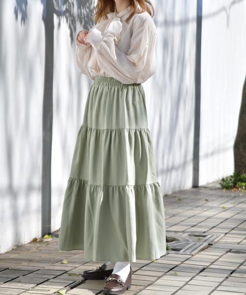 PairPair(ペアペア)の「無地&ダルメシアン柄ティアードロングスカート(スカート・レディース・ブラック/ベージュ/ライトグリーン/モカ/ライトベージュ・FREE)」の10枚目の写真