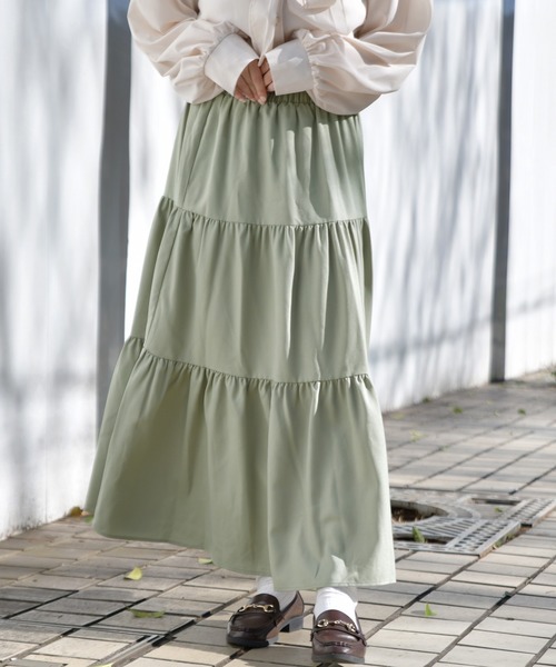 PairPair(ペアペア)の「無地&ダルメシアン柄ティアードロングスカート(スカート・レディース・ブラック/ベージュ/ライトグリーン/モカ/ライトベージュ・FREE)」の11枚目の写真