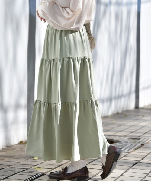 PairPair(ペアペア)の「無地&ダルメシアン柄ティアードロングスカート(スカート・レディース・ブラック/ベージュ/ライトグリーン/モカ/ライトベージュ・FREE)」の12枚目の写真