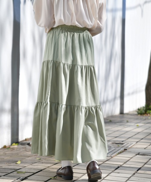 PairPair(ペアペア)の「無地&ダルメシアン柄ティアードロングスカート(スカート・レディース・ブラック/ベージュ/ライトグリーン/モカ/ライトベージュ・FREE)」の13枚目の写真