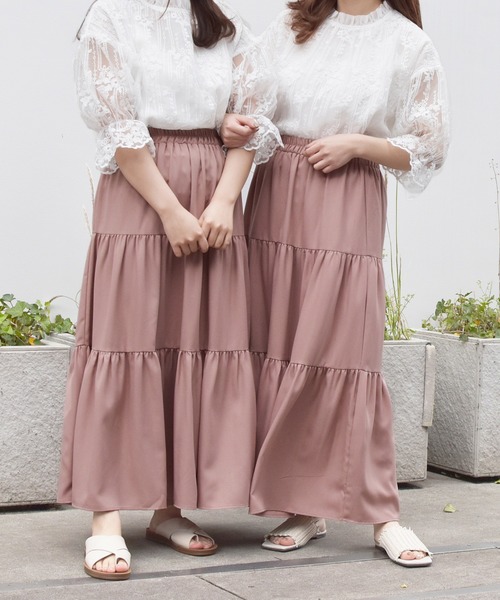 PairPair(ペアペア)の「無地&ダルメシアン柄ティアードロングスカート(スカート・レディース・ブラック/ベージュ/ライトグリーン/モカ/ライトベージュ・FREE)」の7枚目の写真