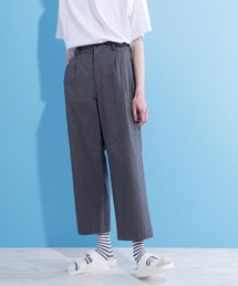 ウォッシュ加工コットンウエストギャザーワイドパンツ