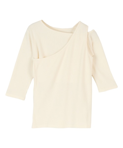titivate(ティティベイト)の「アシメレイヤードリブカットソートップス(Tシャツ/カットソー・レディース・ブラック/モカ/グリーン系その他/アイボリー/ラベンダー/グレイッシュベージュ・M)」の7枚目の写真