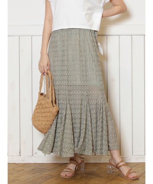 dazzlin（ダズリン）の「レースロングマーメイドスカート（スカート・レディース・ブラック/オフホワイト/グリーン/モカ・FREE）」の4枚目の写真