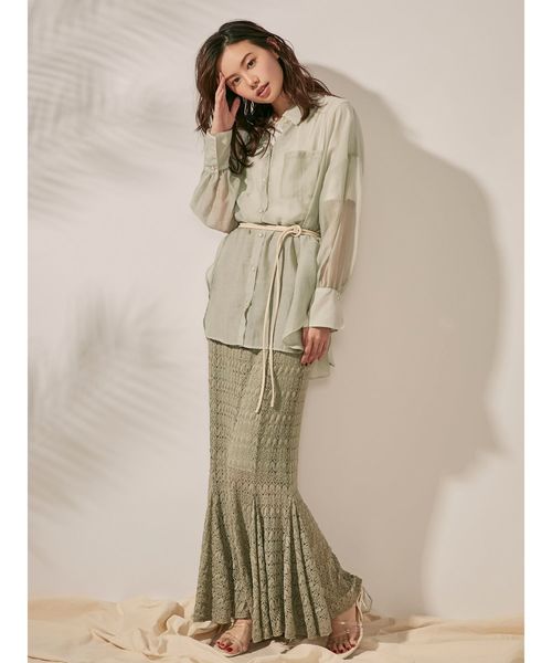 dazzlin（ダズリン）の「レースロングマーメイドスカート（スカート・レディース・ブラック/オフホワイト/グリーン/モカ・FREE）」の6枚目の写真