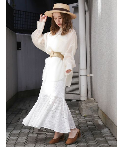 dazzlin（ダズリン）の「レースロングマーメイドスカート（スカート・レディース・ブラック/オフホワイト/グリーン/モカ・FREE）」の8枚目の写真