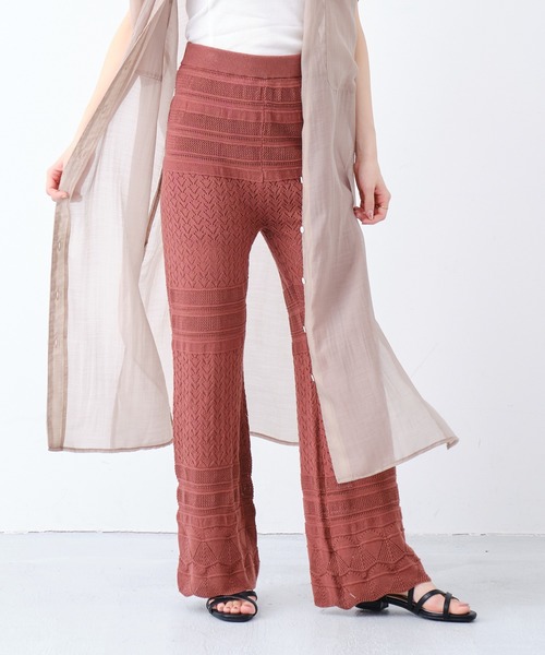 CONSCIOUS DAY（コンシャスデイ）の「透かし編みニットパンツ/CD0036（その他パンツ・レディース・ブラック/ベージュ/ブラウン・ﾌﾘ-）」の2枚目の写真