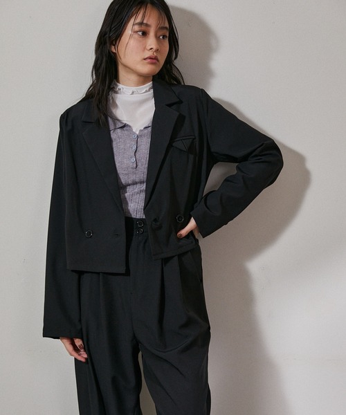 ECRIRE（エクリール）の「ショートジャケットセットアップ（テーラードジャケット・レディース・グレー/ブラック/ブラウン/ベージュ/カーキ/サンドグレー/ライトブラウン/ライトグリーン/ライトグレー・フリー）」の21枚目の写真