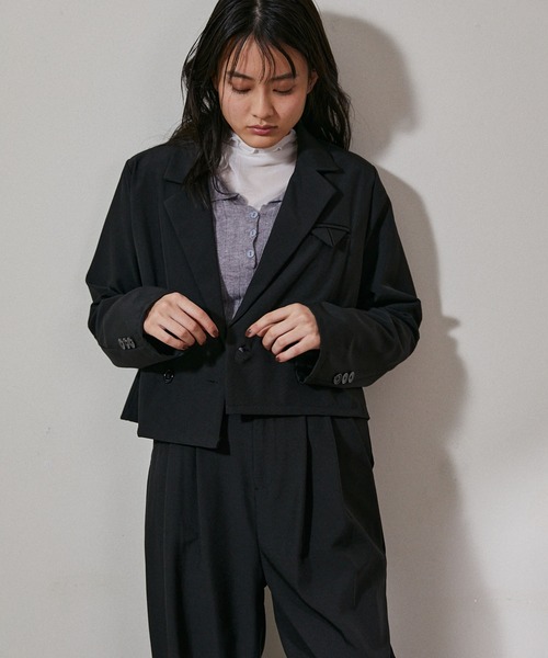 ECRIRE（エクリール）の「ショートジャケットセットアップ（テーラードジャケット・レディース・グレー/ブラック/ブラウン/ベージュ/カーキ/サンドグレー/ライトブラウン/ライトグリーン/ライトグレー・フリー）」の22枚目の写真