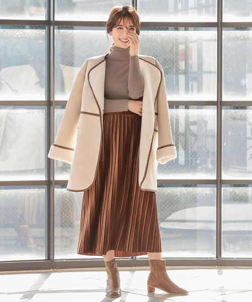 KOBE LETTUCE(コウベレタス)の「スウェード×ボアフェイクムートンパイピングコート(ムートンコート・レディース・アイボリー/キャメル・FREE)」の14枚目の写真