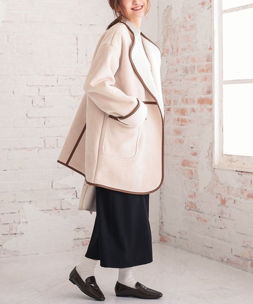 KOBE LETTUCE(コウベレタス)の「スウェード×ボアフェイクムートンパイピングコート(ムートンコート・レディース・アイボリー/キャメル・FREE)」の15枚目の写真