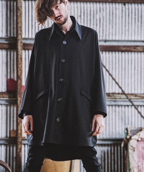 NO ID.（ノーアイディ）の「mj7724-オーバーロングコート（ポンチョ・メンズ・ブラック/ストライプ/チェック・ONE SIZE）」の4枚目の写真