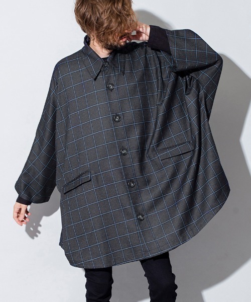 NO ID.（ノーアイディ）の「mj7724-オーバーロングコート（ポンチョ・メンズ・ブラック/ストライプ/チェック・ONE SIZE）」の18枚目の写真