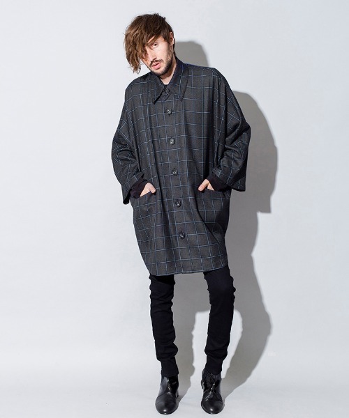 NO ID.（ノーアイディ）の「mj7724-オーバーロングコート（ポンチョ・メンズ・ブラック/ストライプ/チェック・ONE SIZE）」の20枚目の写真