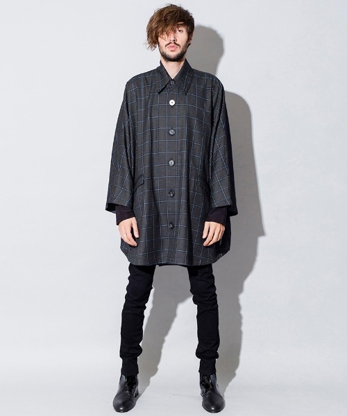 NO ID.（ノーアイディ）の「mj7724-オーバーロングコート（ポンチョ・メンズ・ブラック/ストライプ/チェック・ONE SIZE）」の21枚目の写真
