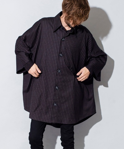 NO ID.（ノーアイディ）の「mj7724-オーバーロングコート（ポンチョ・メンズ・ブラック/ストライプ/チェック・ONE SIZE）」の22枚目の写真