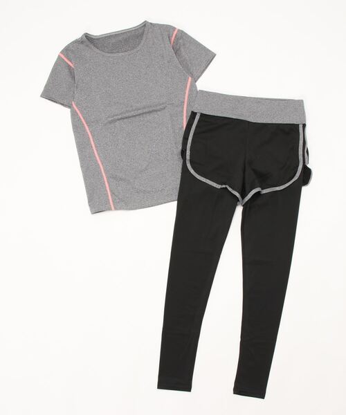 CHEATFULLDAYS（チートフルデイズ）の「レディース フィットネスウェア トップス・パンツ2点set / UV対策（スポーツグッズ・レディース・グレー/オレンジ/ネイビー/ブラック/ピンク/グリーン・L/M/LL/S）」の3枚目の写真