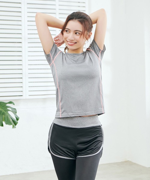 CHEATFULLDAYS（チートフルデイズ）の「レディース フィットネスウェア トップス・パンツ2点set / UV対策（スポーツグッズ・レディース・グレー/オレンジ/ネイビー/ブラック/ピンク/グリーン・L/M/LL/S）」の14枚目の写真