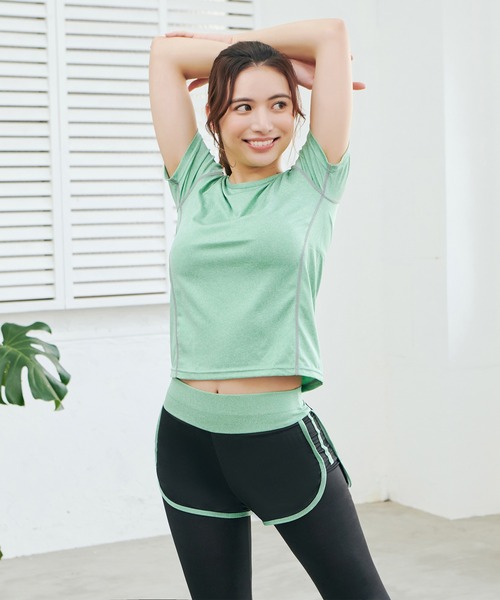 CHEATFULLDAYS（チートフルデイズ）の「レディース フィットネスウェア トップス・パンツ2点set / UV対策（スポーツグッズ・レディース・グレー/オレンジ/ネイビー/ブラック/ピンク/グリーン・L/M/LL/S）」の19枚目の写真