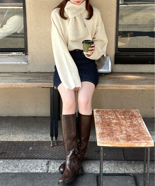 LE MORE（リモア）の「ショートニットマフラー（マフラー・レディース・ベージュ/ブラウン/アイボリー/グレー/ブラック・FREE）」の19枚目の写真