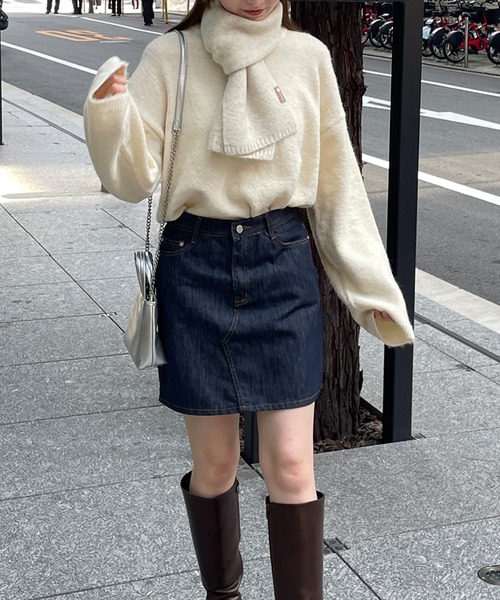 LE MORE（リモア）の「ショートニットマフラー（マフラー・レディース・ベージュ/ブラウン/アイボリー/グレー/ブラック・FREE）」の18枚目の写真