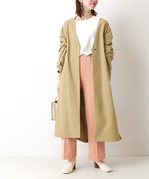 Simplicite（サンプリシテ）の「タスランVカラーオーバーコート◆（ノーカラーコート・レディース・グリーン/カーキ/ベージュ・FREE）」の19枚目の写真