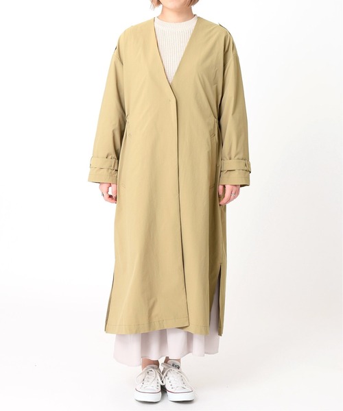 Simplicite（サンプリシテ）の「タスランVカラーオーバーコート◆（ノーカラーコート・レディース・グリーン/カーキ/ベージュ・FREE）」の20枚目の写真