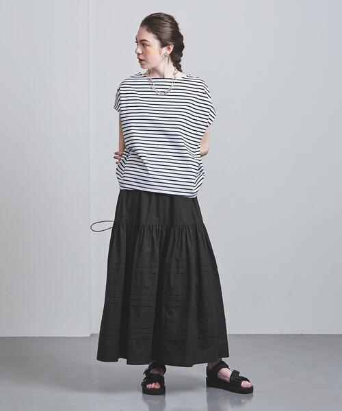 UNITED ARROWS ネイビー ストライプ シルク　スカートスーツ 38 UNITED ARROWS（ユナイテッドアローズ）の「UWCC C/SI タック