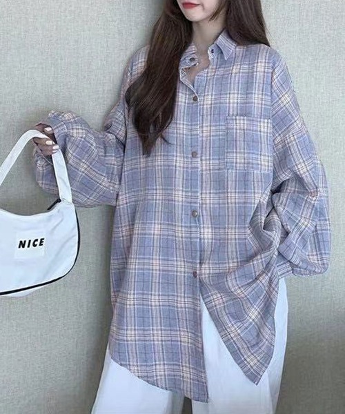 Newlyme（ニューリーミー）の「オーバーサイズチェックシャツ（シャツ/ブラウス・レディース・ホワイト/ピンク/ブルー・MEDIUM/LARGE）」の8枚目の写真
