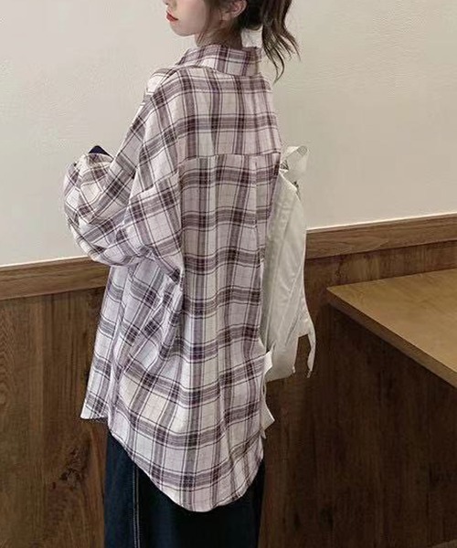 Newlyme（ニューリーミー）の「オーバーサイズチェックシャツ（シャツ/ブラウス・レディース・ホワイト/ピンク/ブルー・MEDIUM/LARGE）」の6枚目の写真