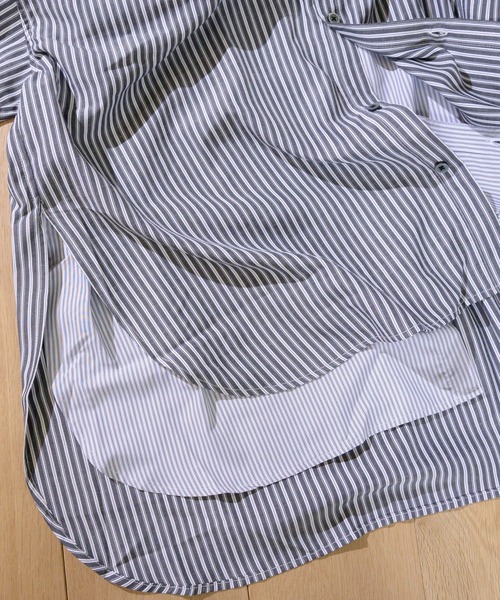 JOHN'S CLOSET(ジョンズクローゼット)の「【i】フェイクレイヤード バンドカラー長袖ストライプシャツ(シャツ/ブラウス・メンズ・ブラック/ベージュ/サックスブルー・MEDIUM/X-LARGE/LARGE)」の6枚目の写真