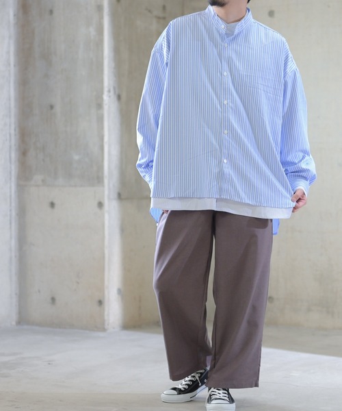 JOHN'S CLOSET(ジョンズクローゼット)の「【i】フェイクレイヤード バンドカラー長袖ストライプシャツ(シャツ/ブラウス・メンズ・ブラック/ベージュ/サックスブルー・MEDIUM/X-LARGE/LARGE)」の15枚目の写真