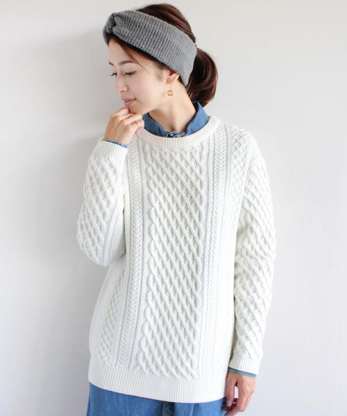 BEAUTY&YOUTH UNITED ARROWS（ビューティーアンドユースユナイテッドアローズ）の「BYBC 5Gケーブル ビッグクルーネックニットプルオーバー◆（ニット/セーター・レディース・ホワイト/ブラック/ブラウン/グレー/ダークグリーン・フリー）」の2枚目の写真